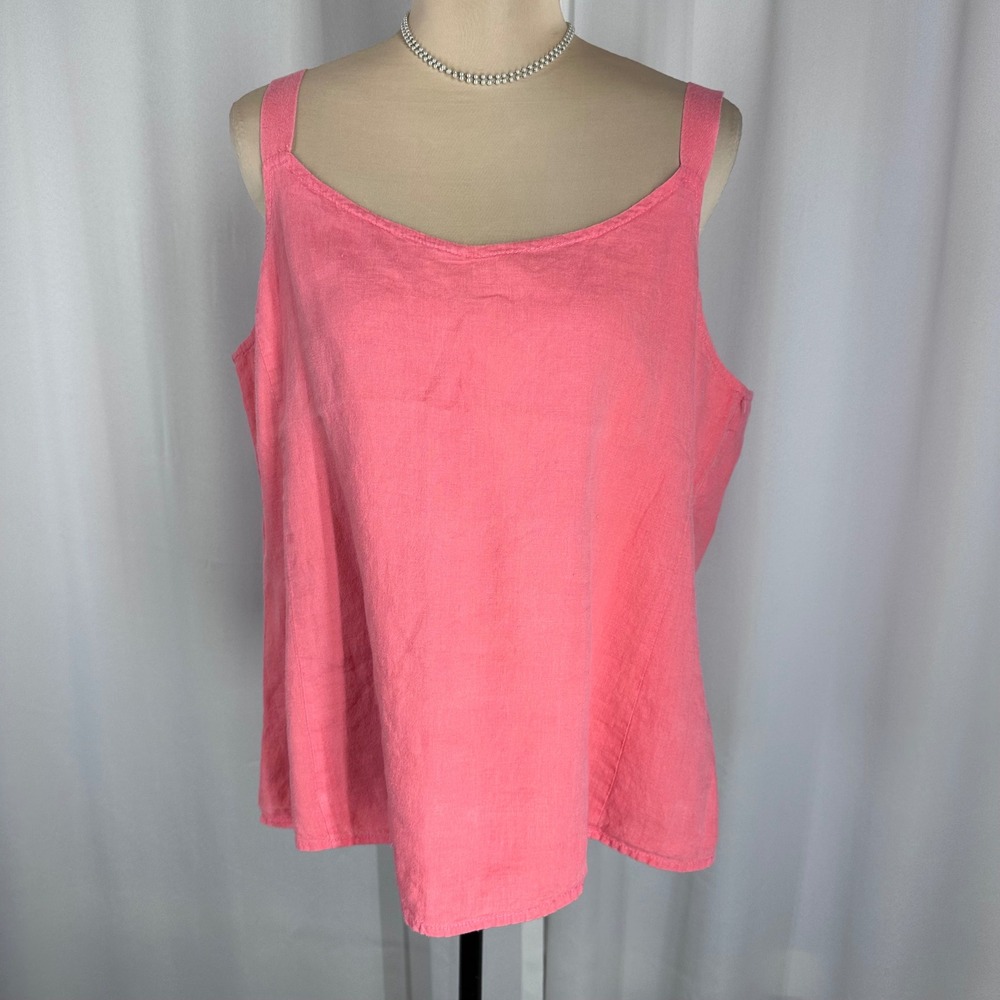 Eileen Fisher Pink 100% Irish Linen Tank Top Shell Women Sz L Scoop Neck Lined - Picture 2 of 13